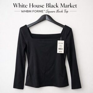 White House Black Market WHBM FORME Black Square Neck Long Sleeve Top Size S